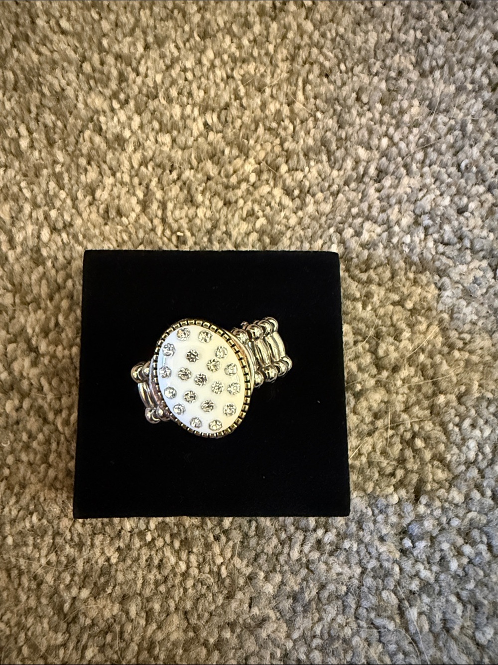 Crystal Accent Silver Stretch Ring - White Face